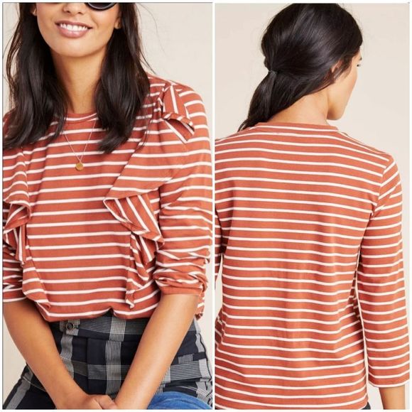Anthropologie Tops - Anthropologie Erika Ruffled Long Sleeve Top